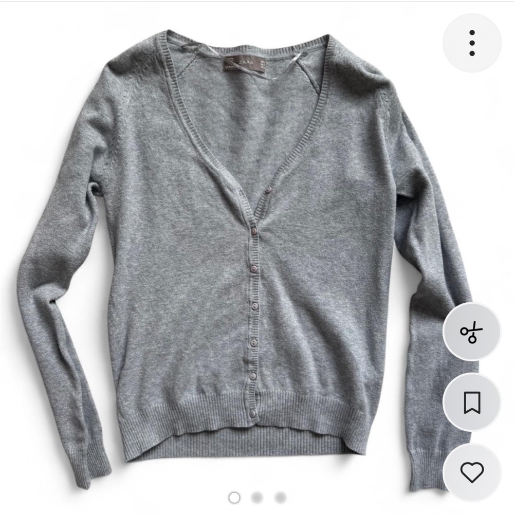 Zara Grey V-Neck Button-Up Women's Sweater